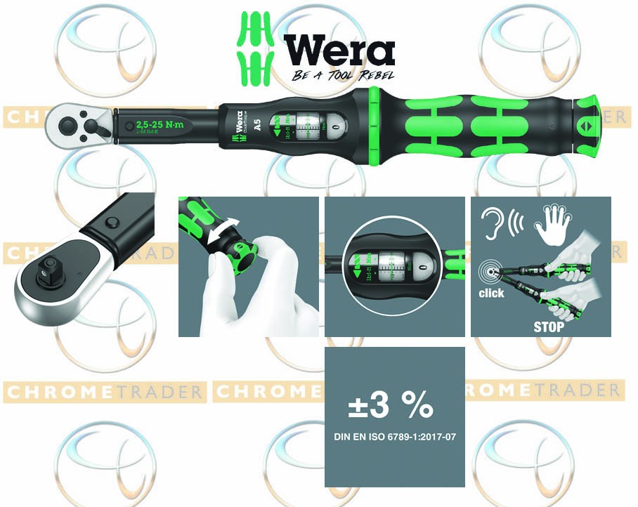 WERA 1/4" SD TORQUE WRENCH WITH REVERSIBLE RATCHET 2.5 - 25NM CLICK TORQUE A 5 