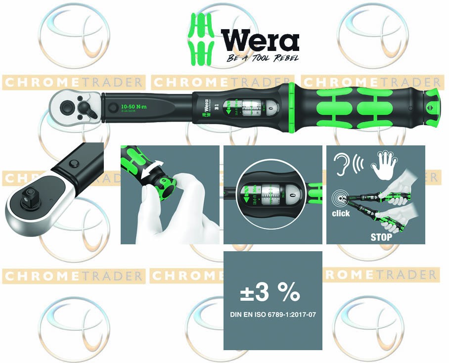WERA 3/8" SD TORQUE WRENCH WITH REVERSIBLE RATCHET 10-50NM CLICK TORQUE B 1
