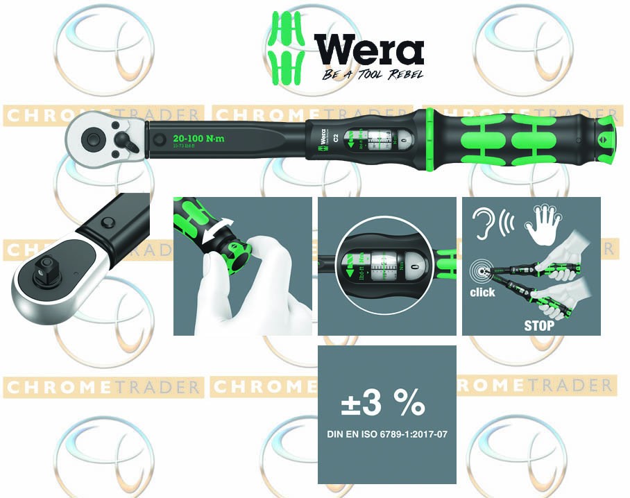 WERA 1/2" SD TORQUE WRENCH WITH REVERSIBLE RATCHET 20-100NM CLICK TORQUE C 2