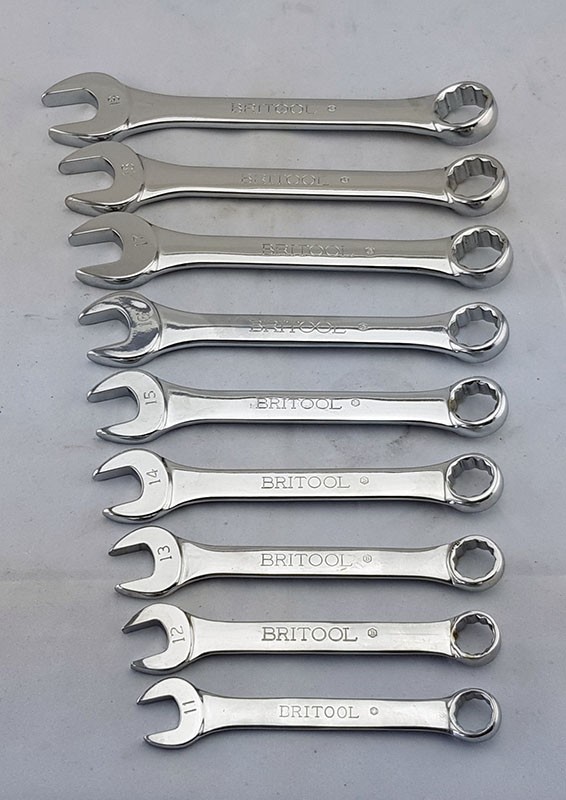 BRITOOL ENGLAND SHORT METRIC COMBINATION SPANNER SET WITH BI-HEXAGON (12 POINT) RING