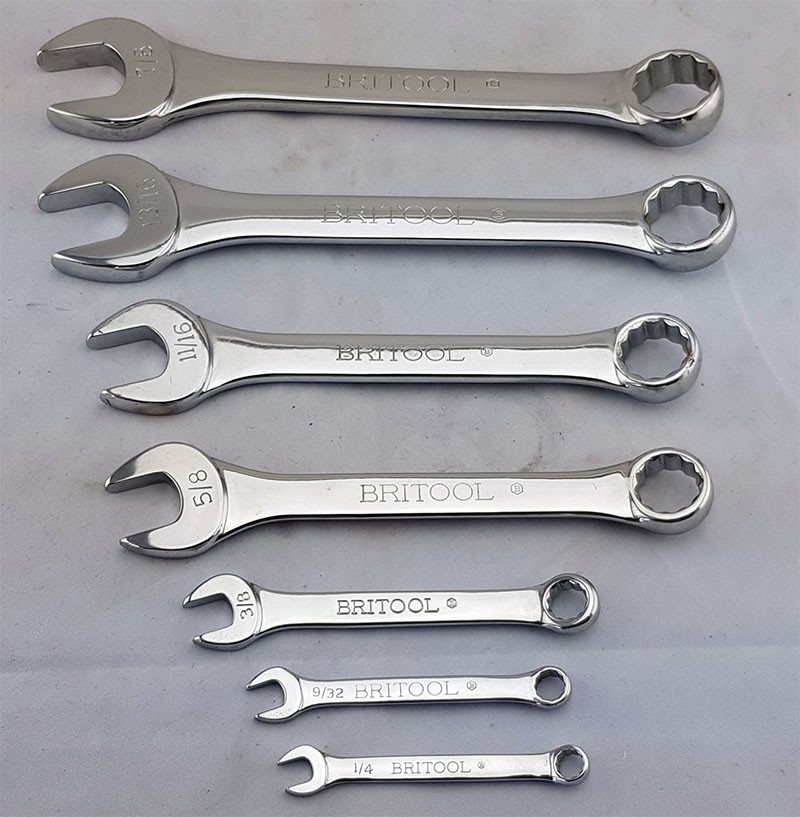 BRITOOL ENGLAND SHORT AF COMBINATION SPANNER SET WITH BI-HEXAGON (12 POINT) RING