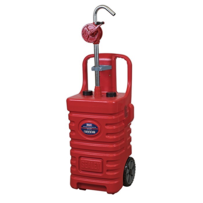 SEALEY MOBILE DISPENSING TANK 55L WITH OIL ROTARY PUMP - RED SYD