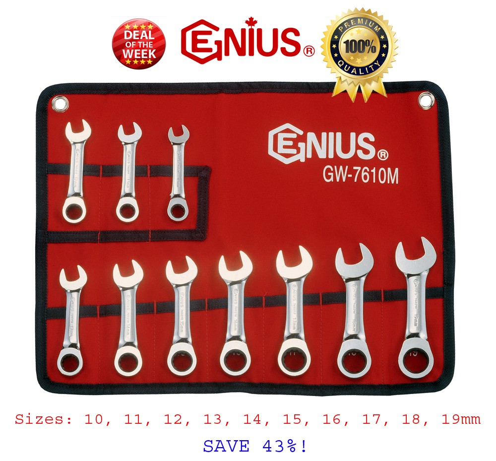 **SALE** 10PC STUBBY RATCHET WRENCH / SPANNER SET BY GENIUS TOOLS USA