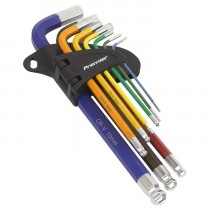 BALL-END HEX KEY SET 9PC COLOUR-CODED LONG METRIC FROM SEALEY AK7190 SYSP