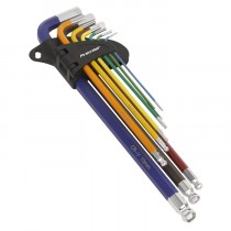 BALL-END HEX KEY SET 9PC COLOUR-CODED EXTRA-LONG METRIC FROM SEALEY AK7191 SYSP