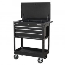 HEAVY-DUTY MOBILE TOOL & PARTS TROLLEY WITH 4 DRAWERS & LOCKABLE TOP - BLACK