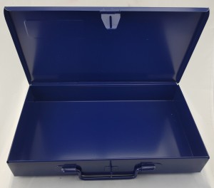 DARK BLUE METAL TOOL TIN CASE WITH HINGED LID AND LATCH, IDEAL FOR 3/8" SOCKETRY